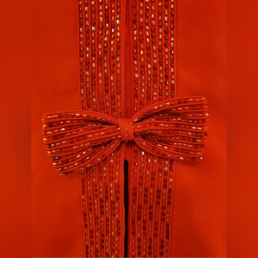 Albert Nipon Red Blazer With High Collar And Embe… - image 5